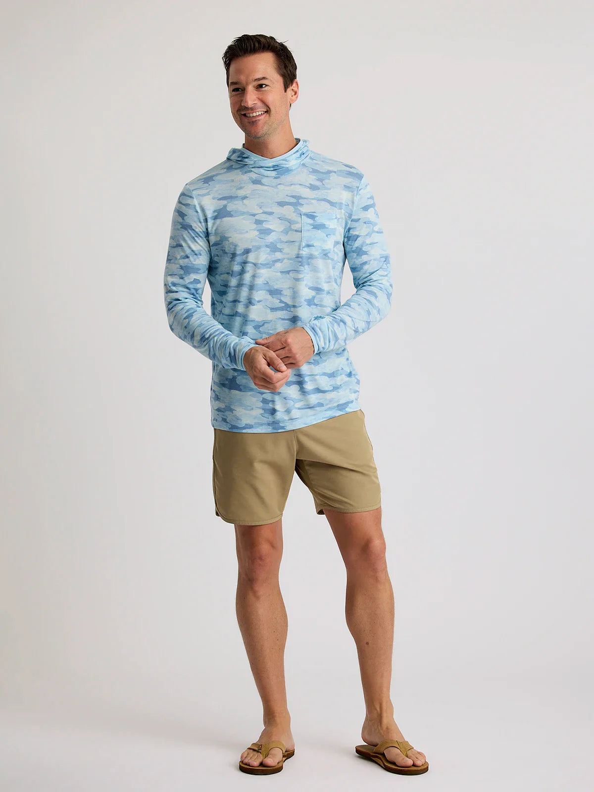 Bamboo Lightweight Hoodie Seasmoke Camo Surf Blue