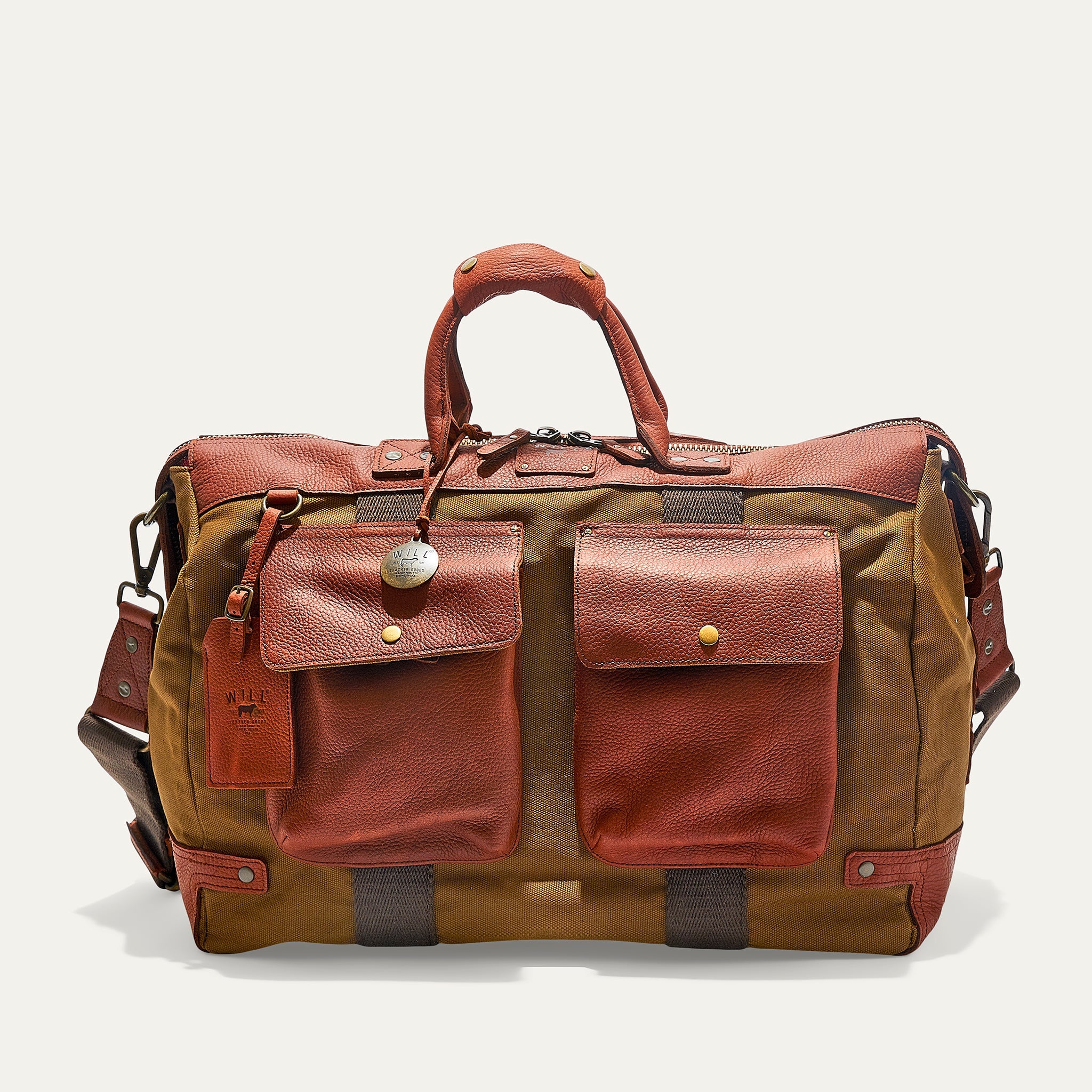 brown leather travel duffel bag Men's Will Leather Goods Canvas and Duffle | Cognac