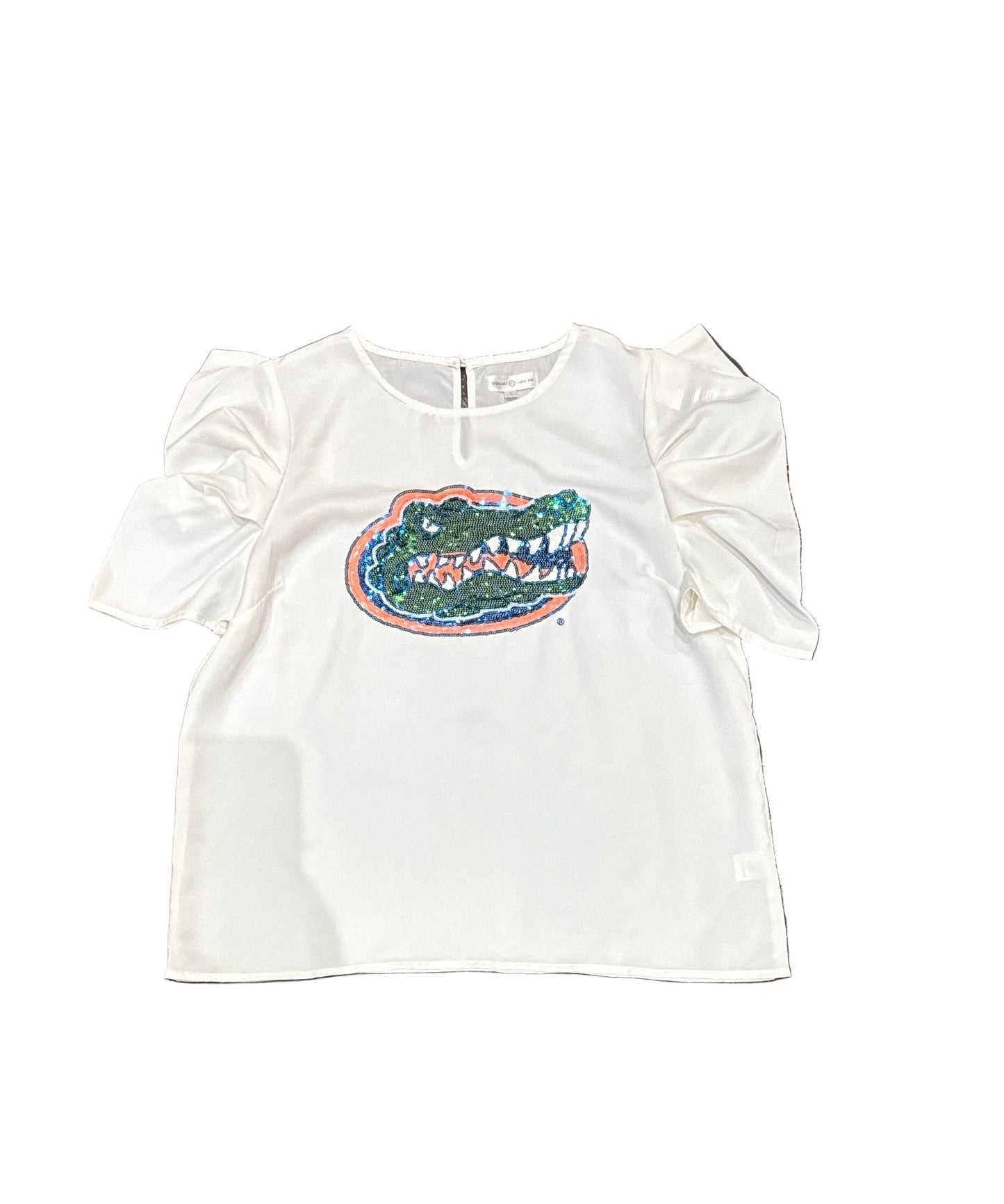 Ws UF Gators Sequin Puff Blouse White
