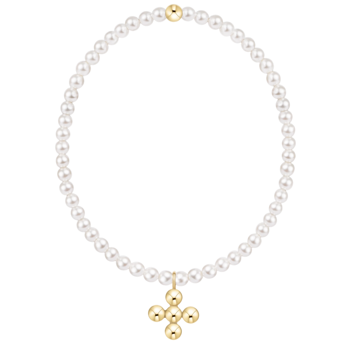 Classic Pearl 3mm Bracelet Signature Cross 4mm Beaded Gold Charm
