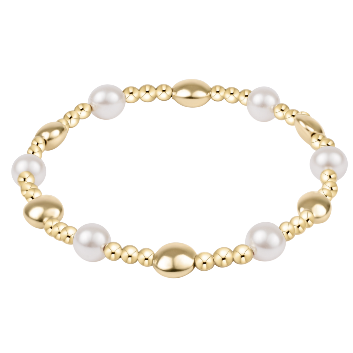 Gold-filled beaded bracelet with white freshwater pearls and oval gold accent beads