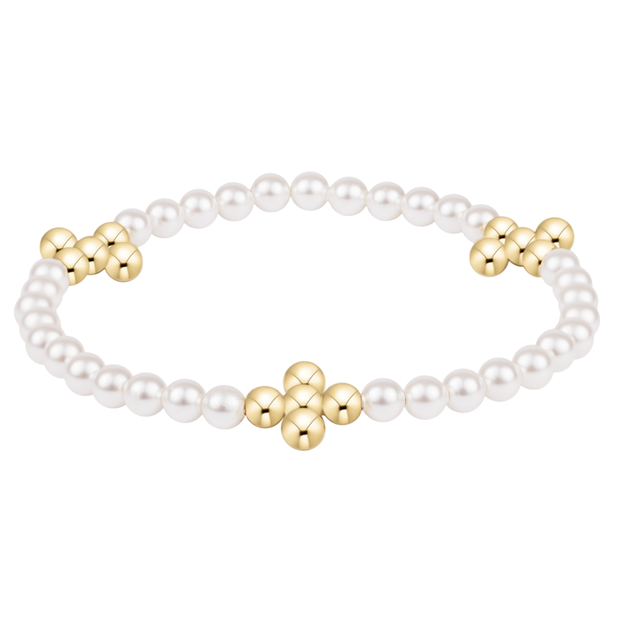 Beaded 4mm Gold Signature Cross 4mm Pearl Bracelet