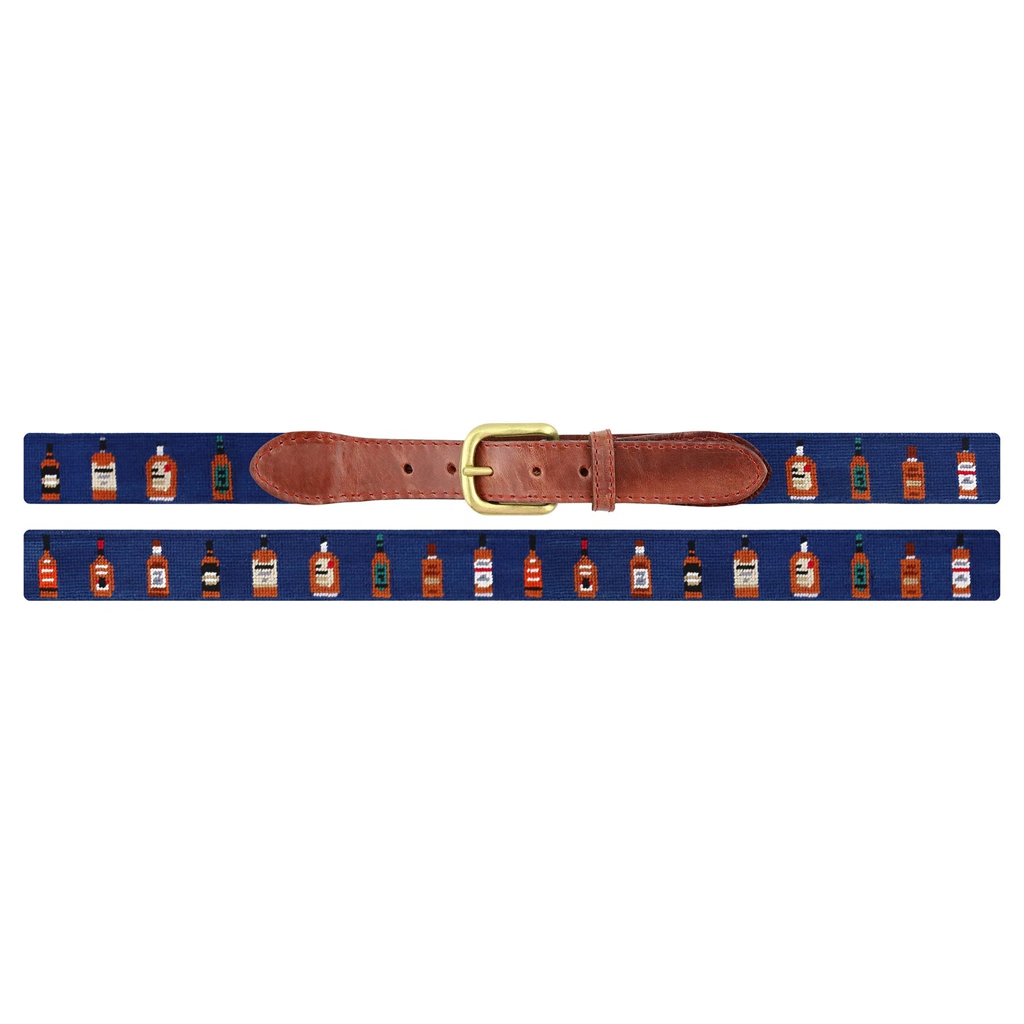 Bourbon Bottles (Navy) Needlepoint Belt