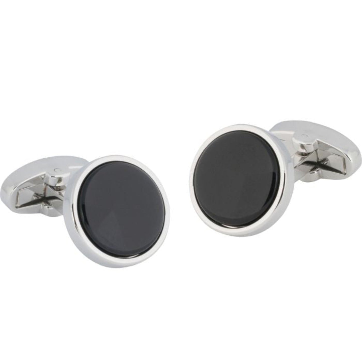 Bocara Cufflink Round Rhodium/Onyx