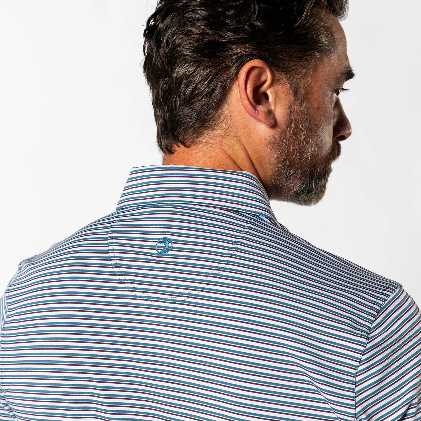 Barker Stripe Long Drive Polo Teal Blue