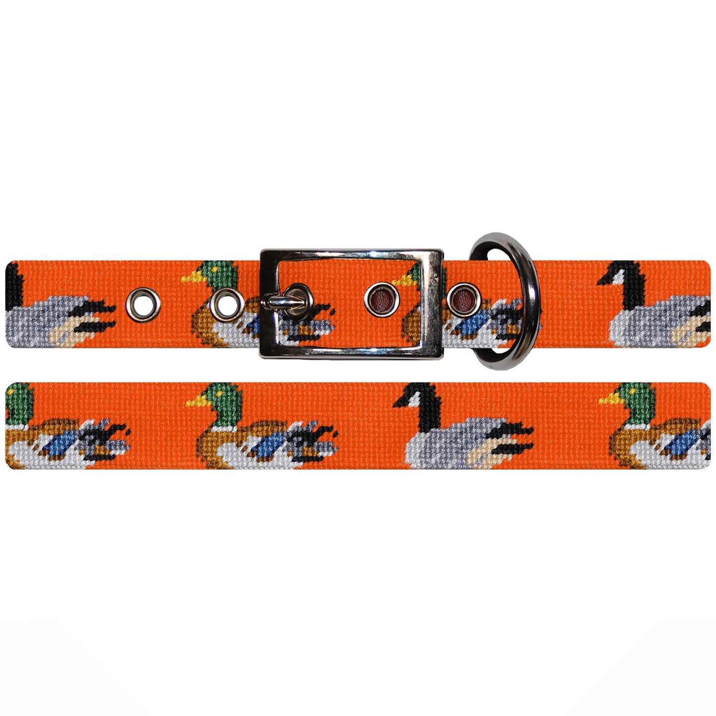 Duck Duck Goose (Orange) Needlepoint Dog Collar