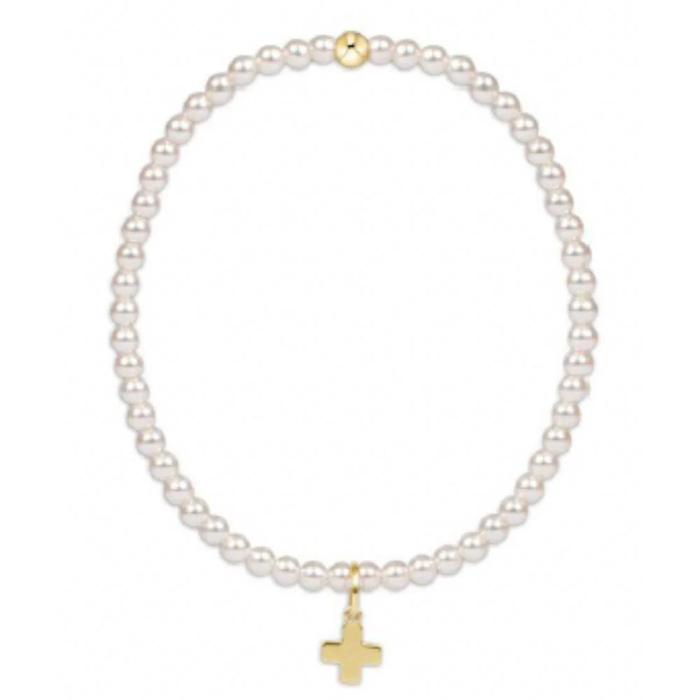 egirl Classic Pearl 3mm Bead Bracelet Signature Cross Gold Charm