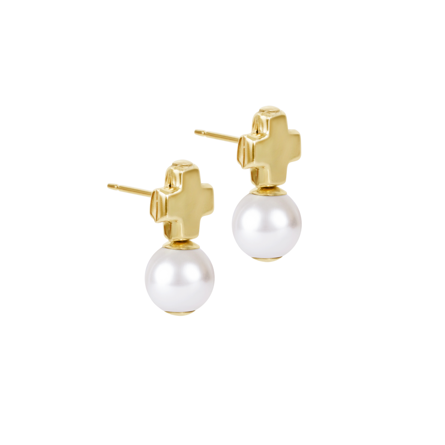 Signature Cross Small Gold Stud Classic Pearl