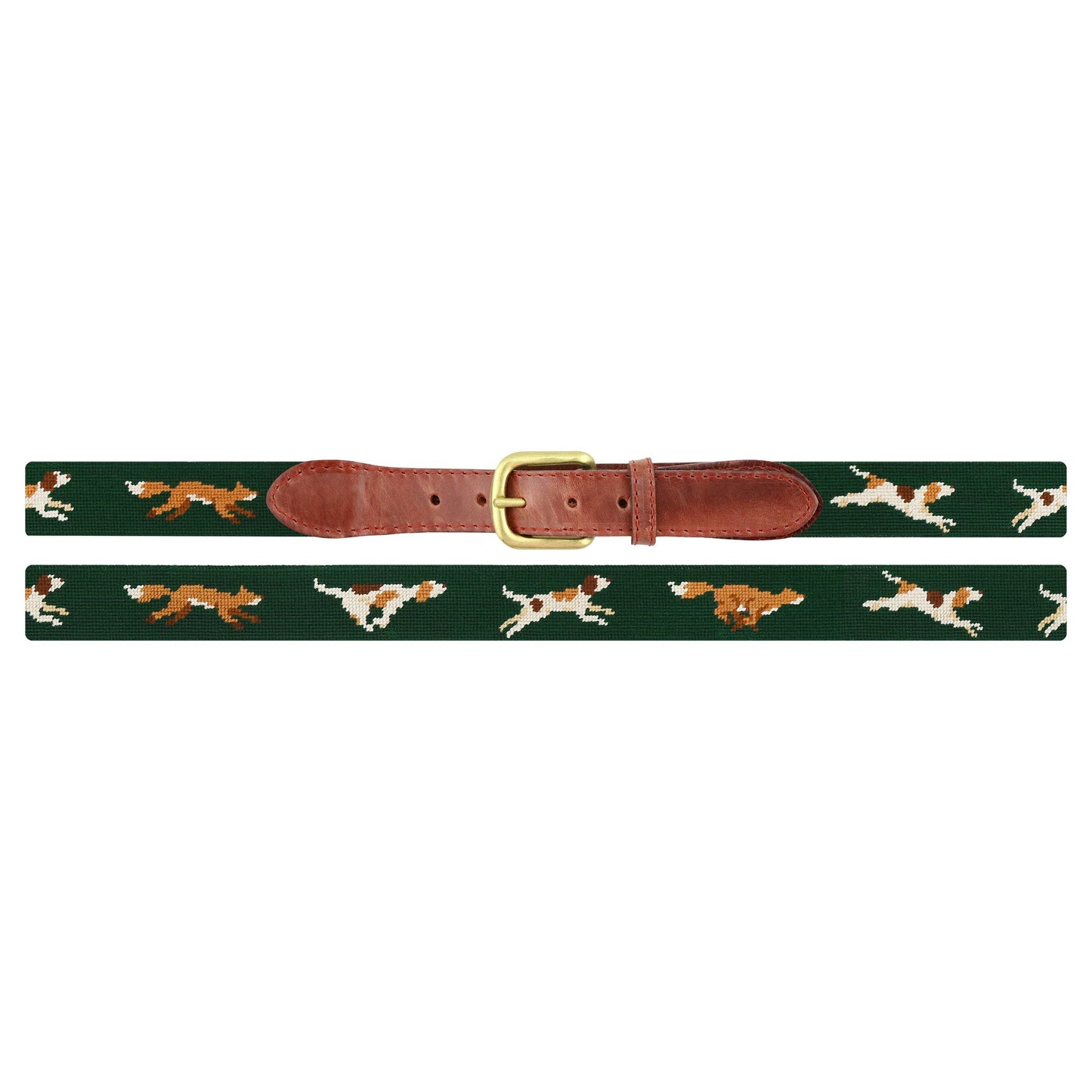 Fox Chase Needlepoint Belt Deep Hunter