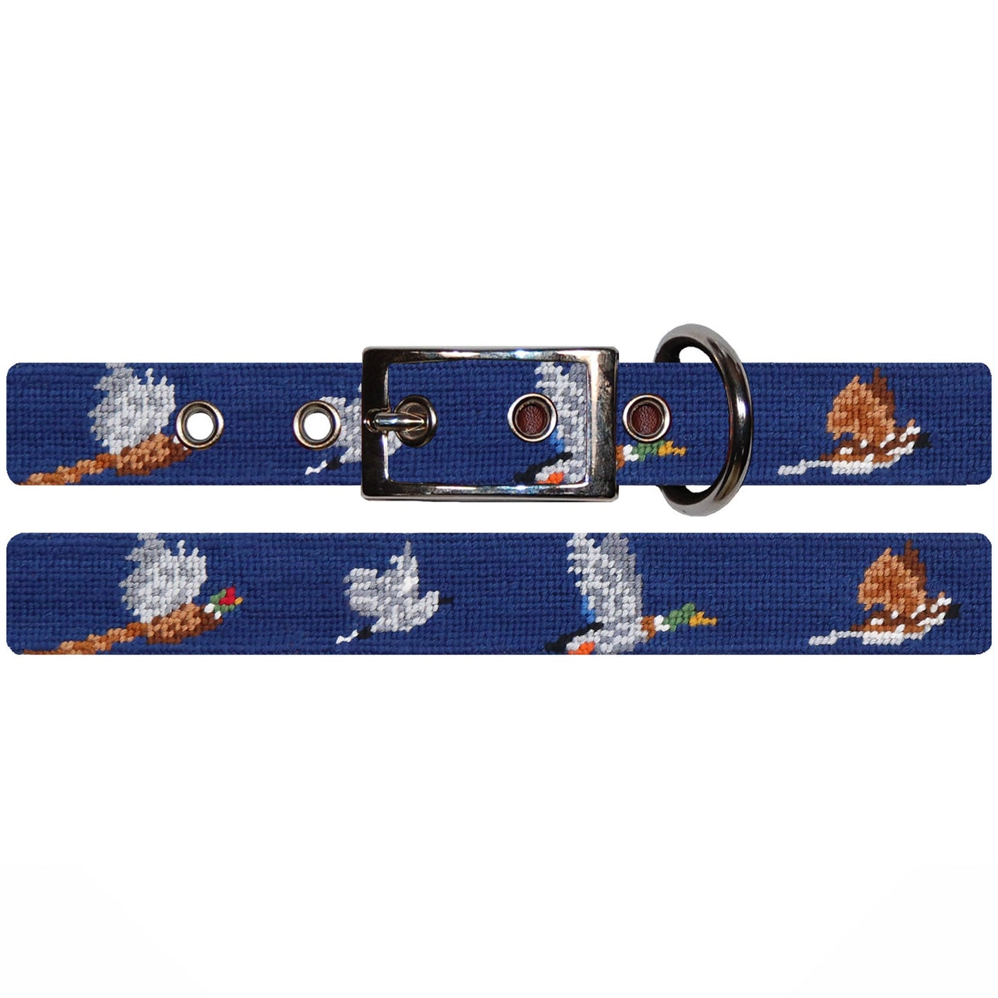 Game Birds (Navy) Needlepoint Dog Collar