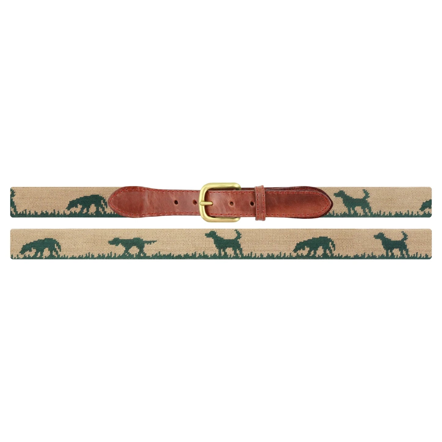 Hunting Dog Needlepoint Belt (Dk Khaki)