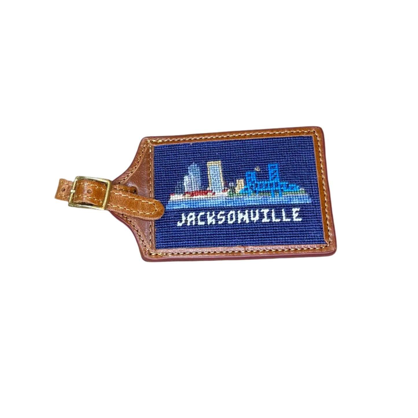 Jacksonville Skyline (Navy) Needlepoint Luggage Tag