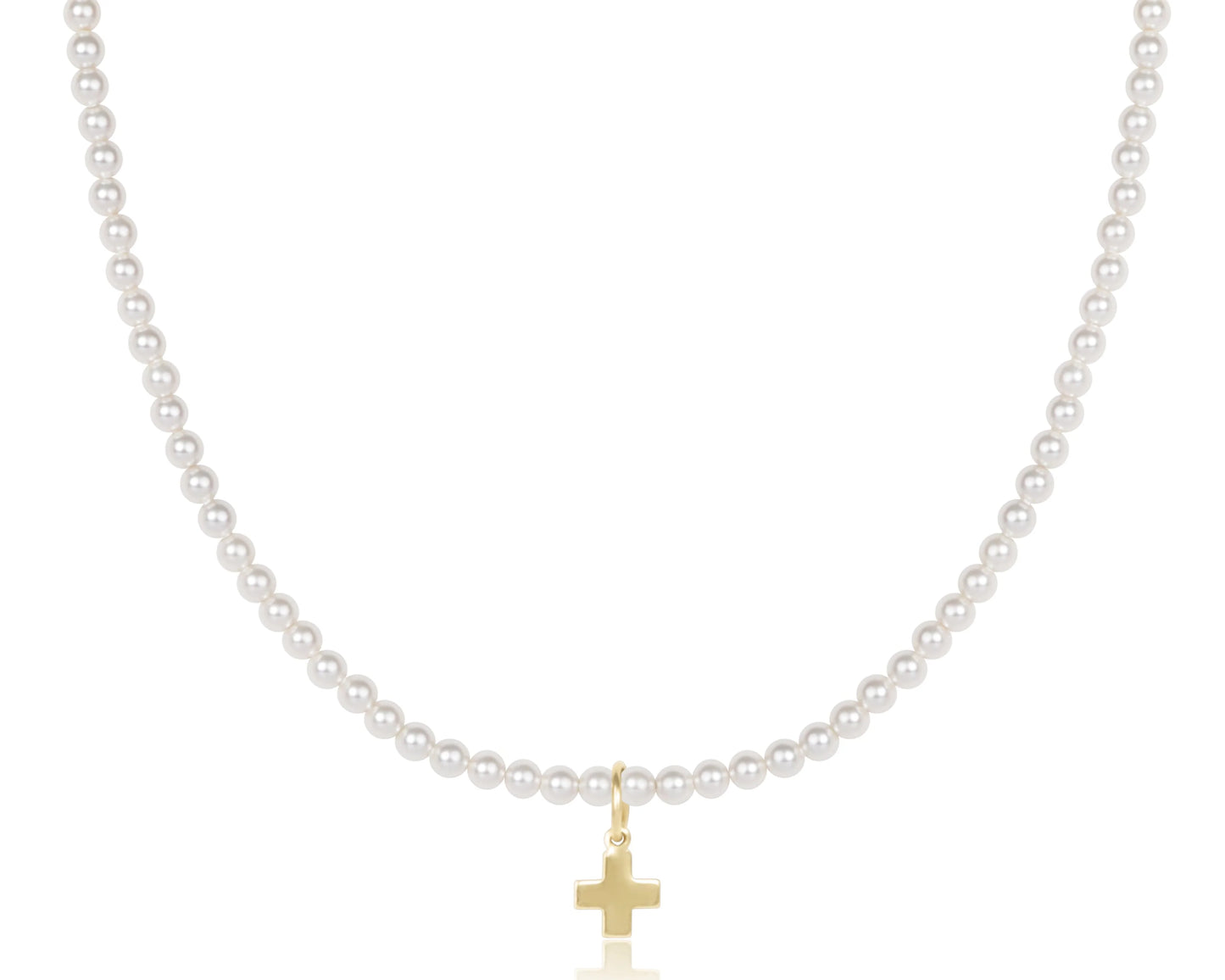 17" Choker Classic Pearl 3mm Bead Signature Cross Gold Charm
