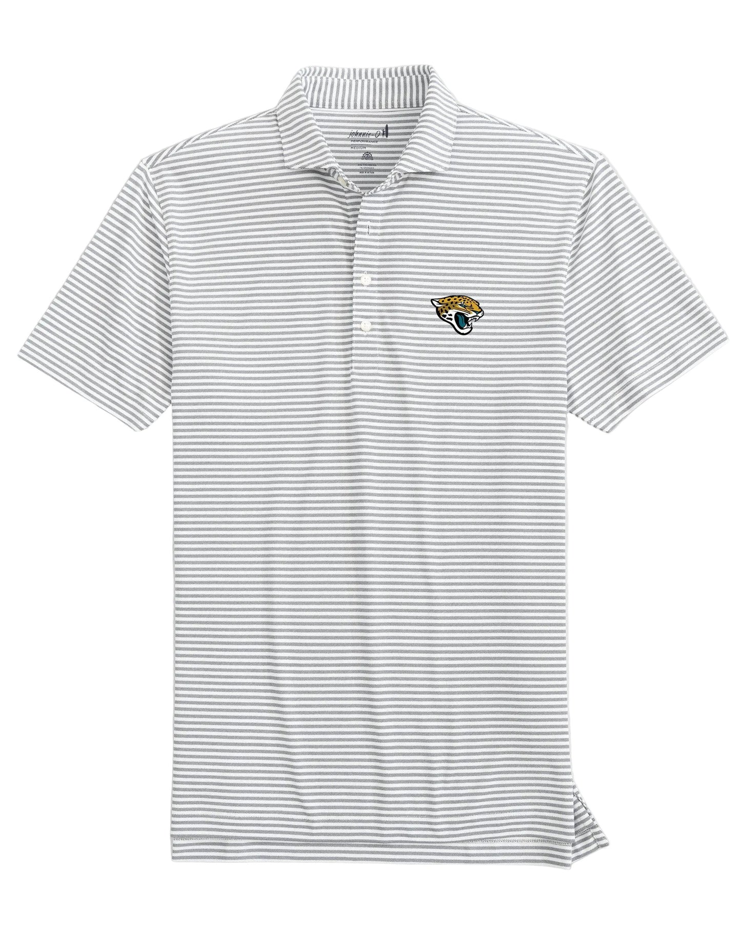 Jacksonville Jaguars gray and white striped mesh polo shirt with embroidered logo