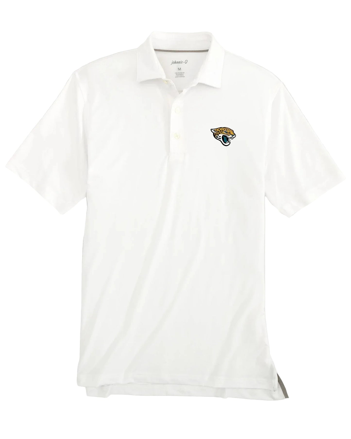 White short-sleeve polo shirt with Jacksonville Jaguars embroidered logo on chest