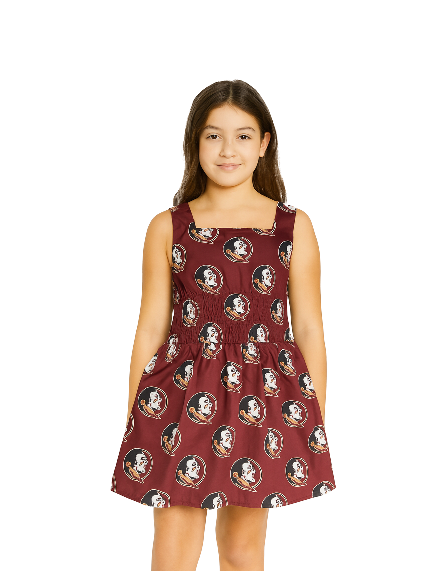 Youth Girls Strapless Poplin Smocked Dress FSU Garnet