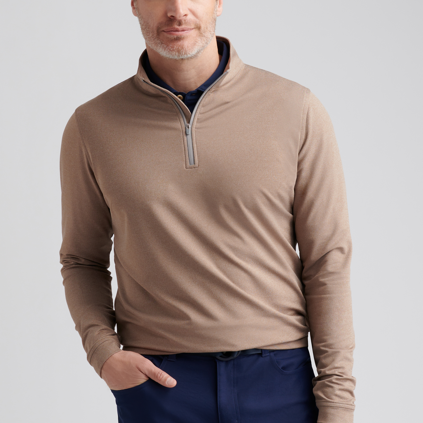 Perth Mélange Perf 1/4 Zip Poplar Brown