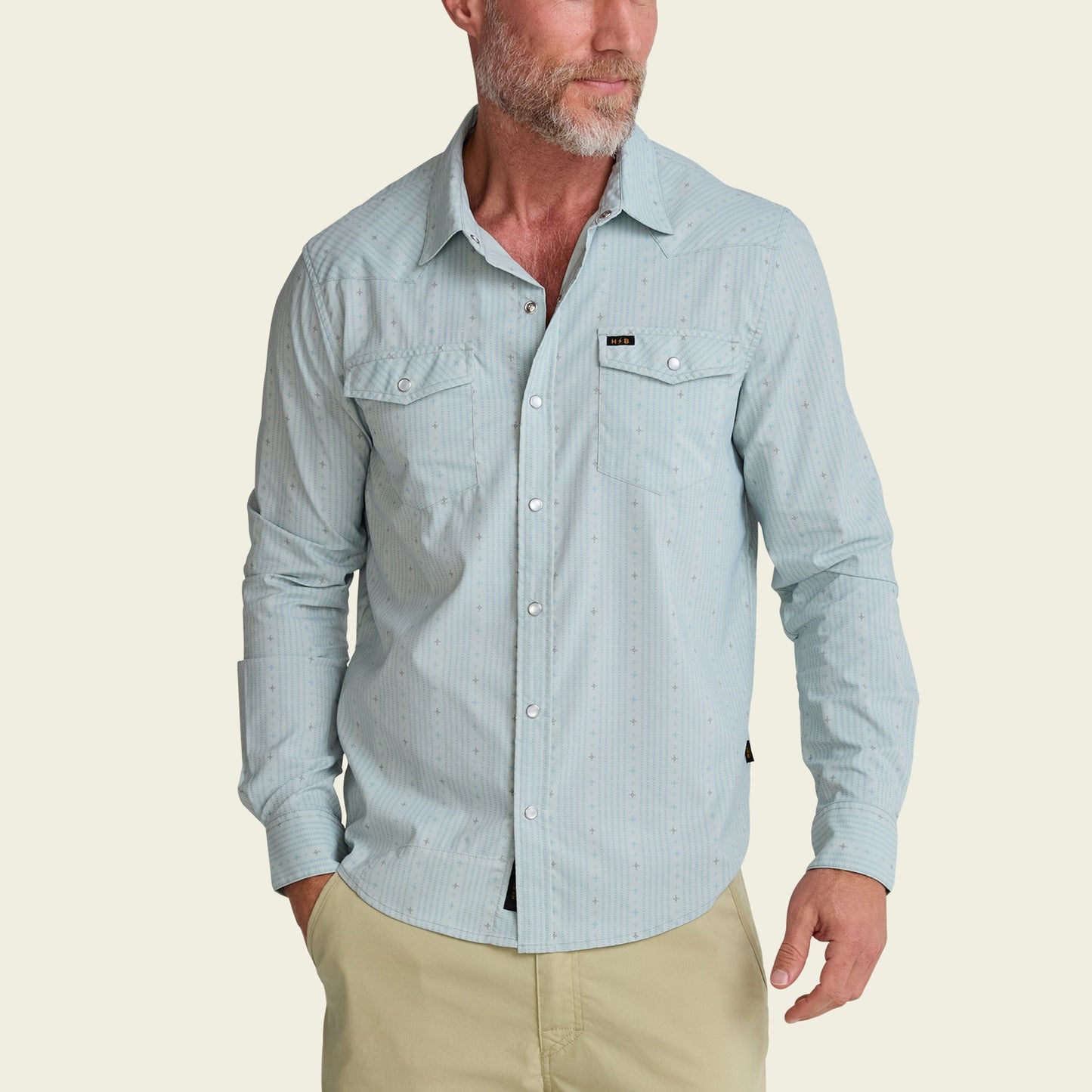 H Bar B Tech LS Shirt Supernova Stripe Ash Blue