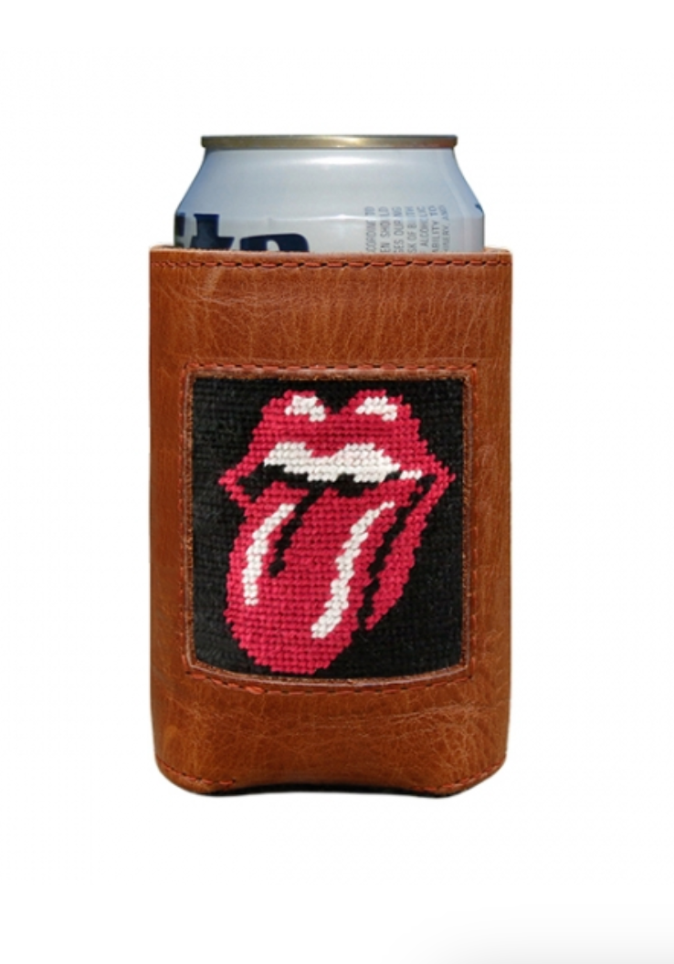 Rolling Stones (Black) Leather Needlepoint Koozie - Beau Outfitters