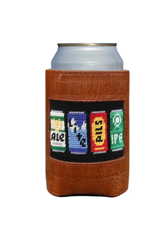 Beer Cans Leather Needlepoint Koozie