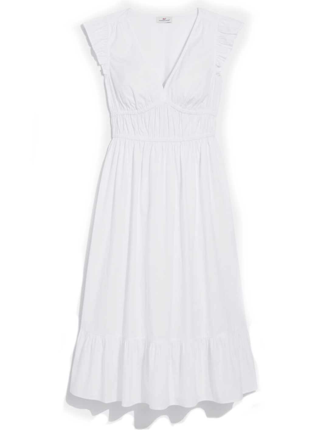 Ws Poplin V-Neck Midi Dress White Cap