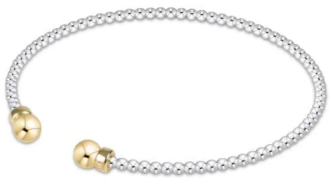 Classic Sterling Mixed Metal 2mm Bead Cuff Gold