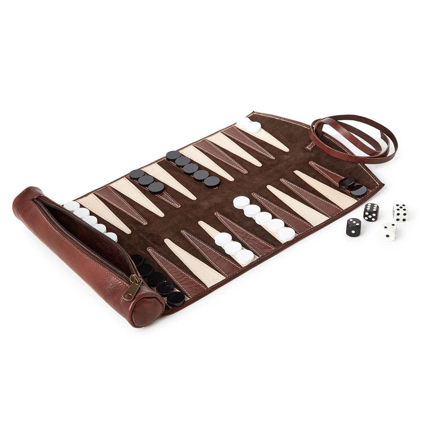 Roll-Up Genuine Leather Backgammon Game Set