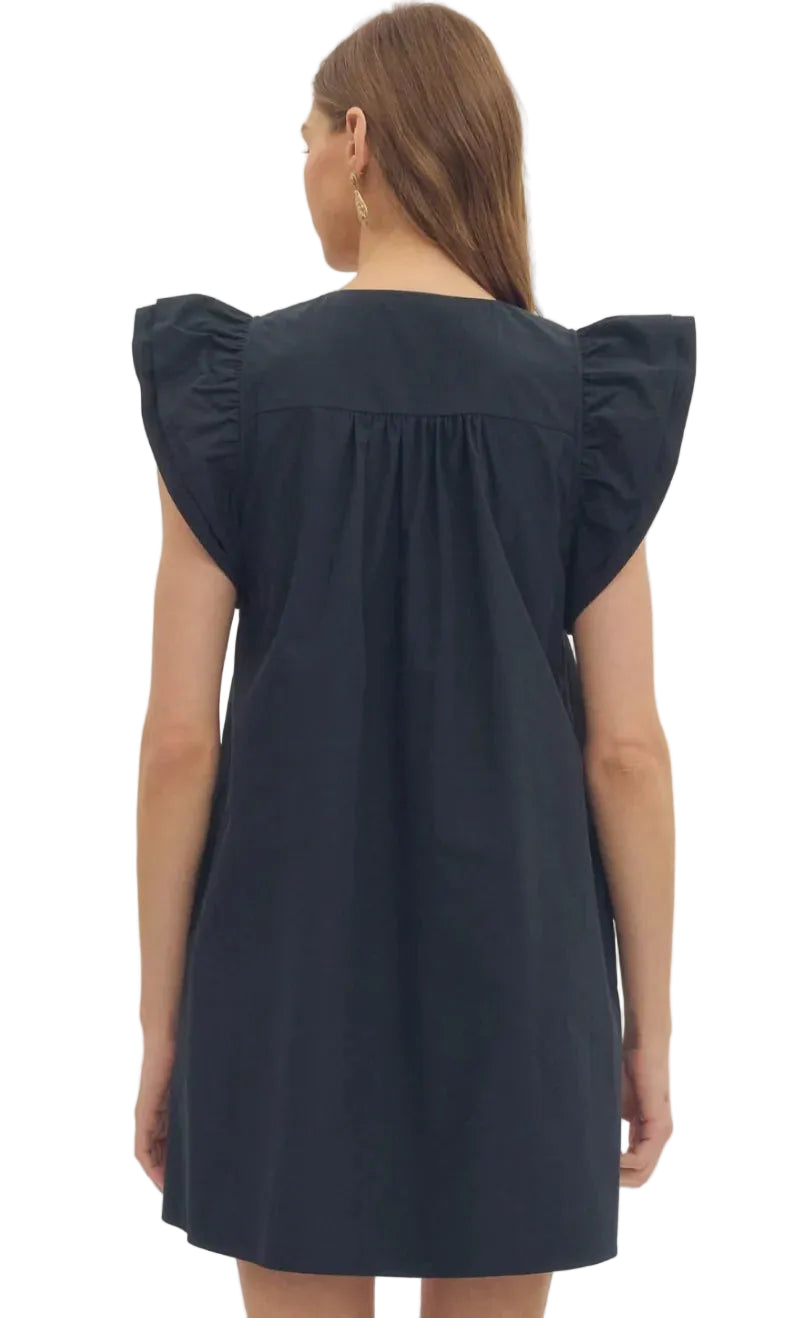Ws Flutter Sleeve Pleat Front Mini Dress Black