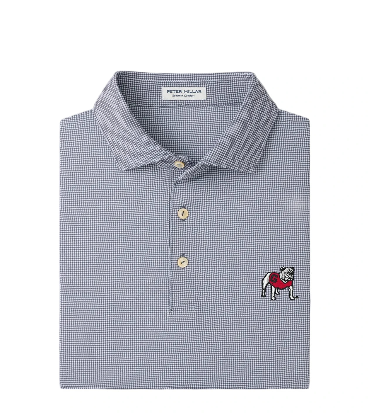 Peter Millar navy houndstooth polo with UGA Standing Bulldog embroidered logo