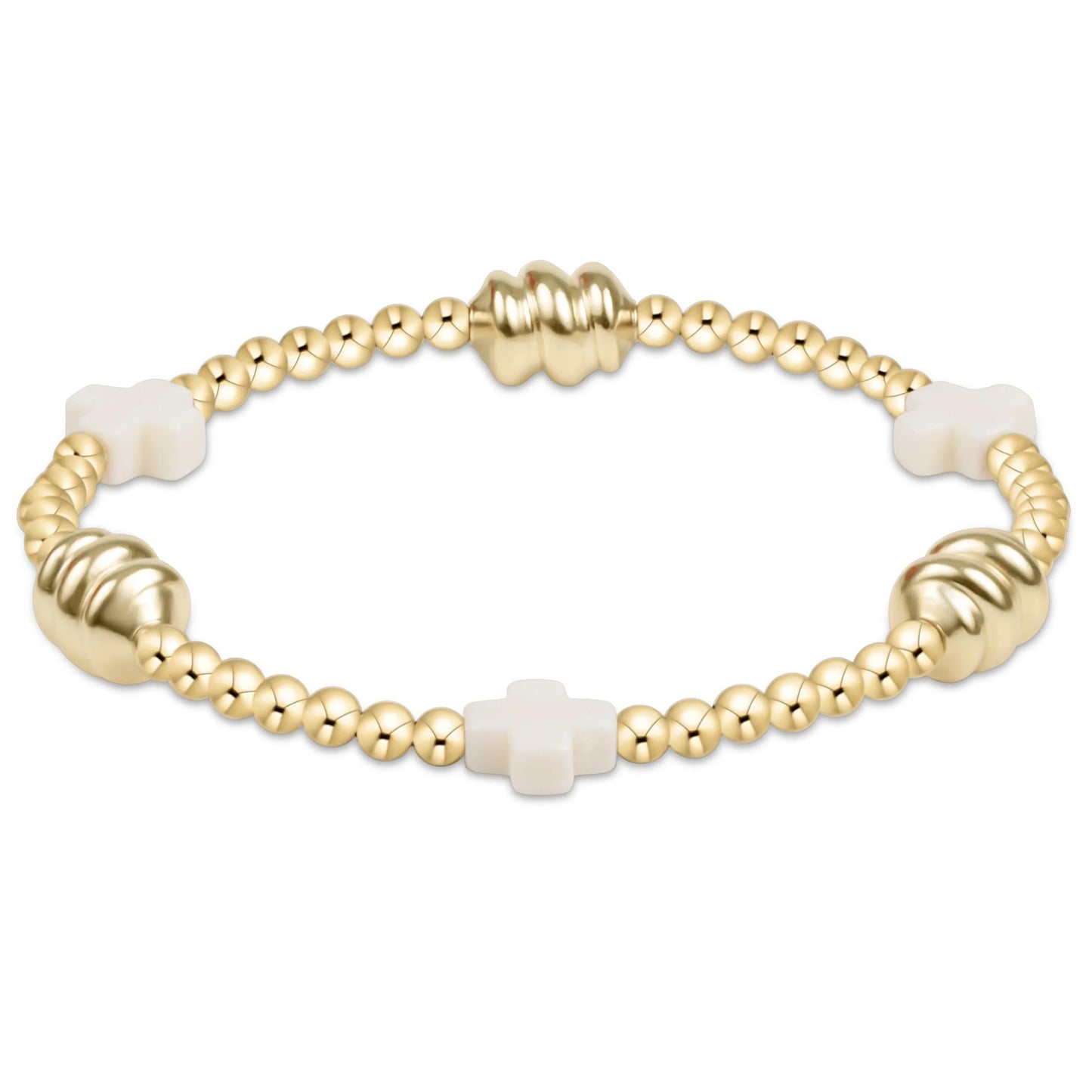 Signature Cross Admire Gold Pattern 3mm Bead Bracelet Off White