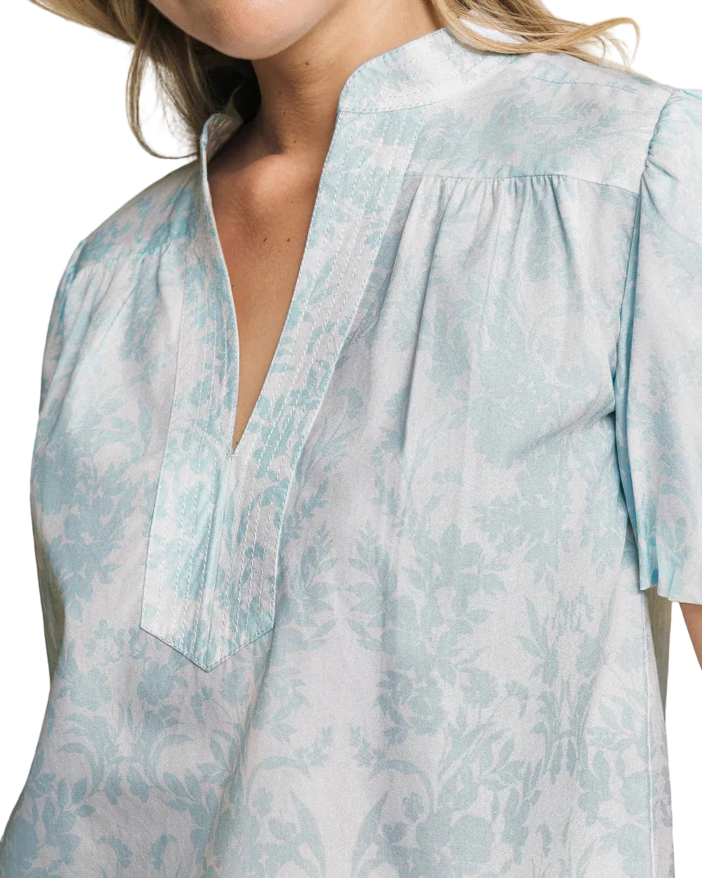 Cassia Bubble Sleeve Top Dewdrop Blue