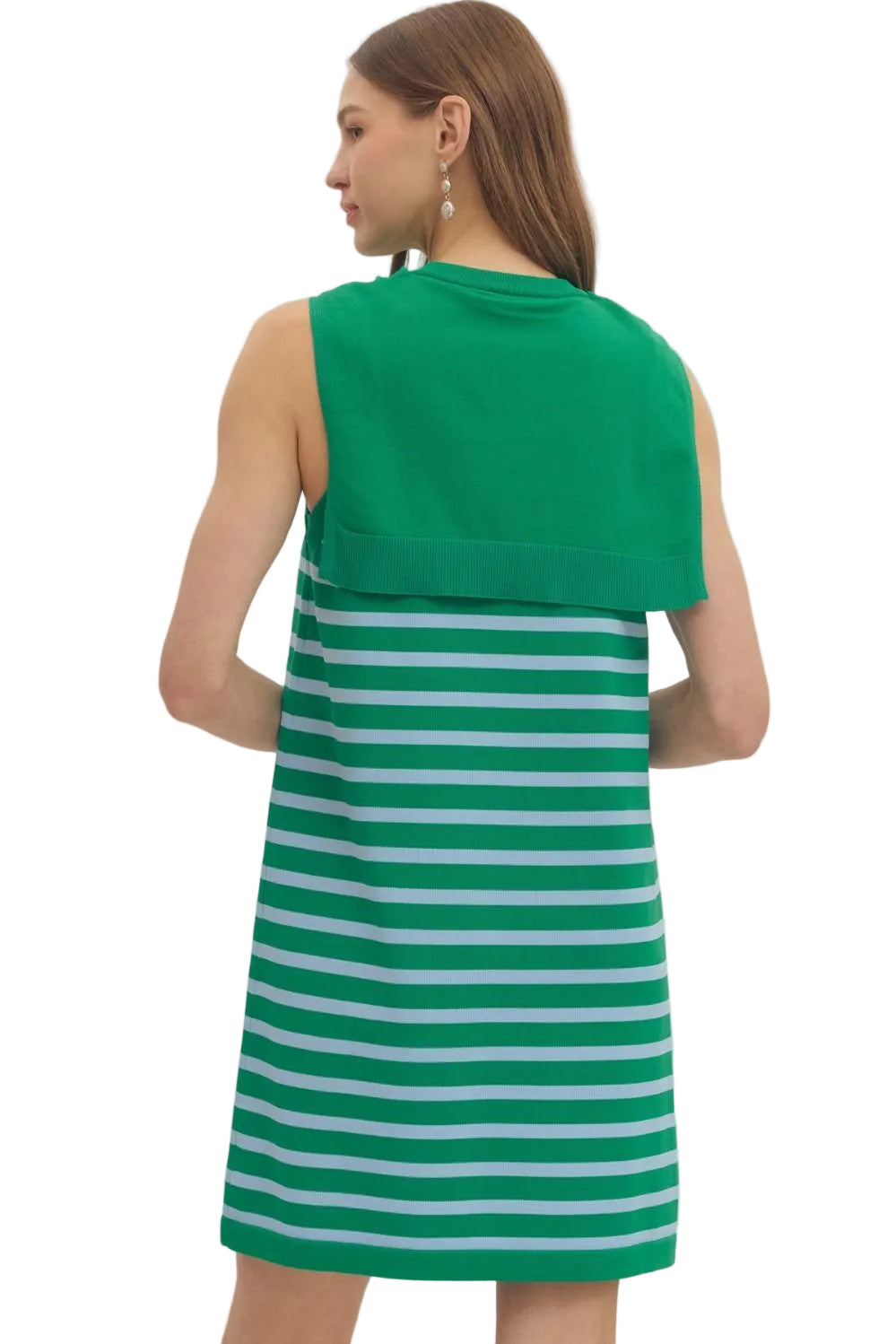 Striped Sleeveless Knit Dress Green
