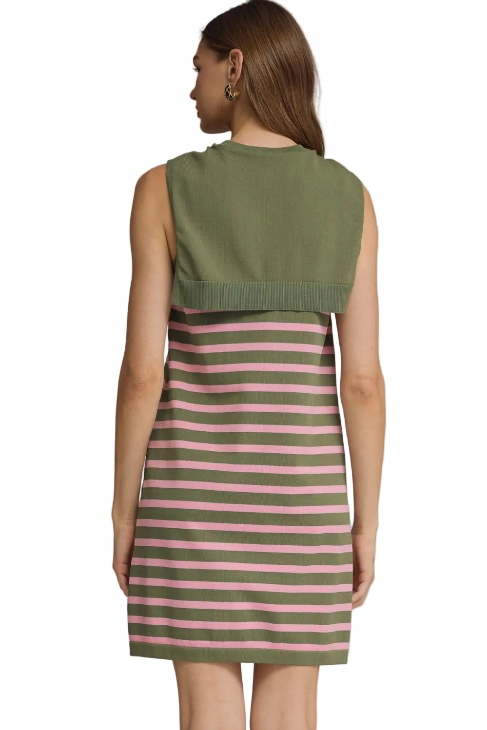 Ws Striped Sleeveless Knit Dress Olive