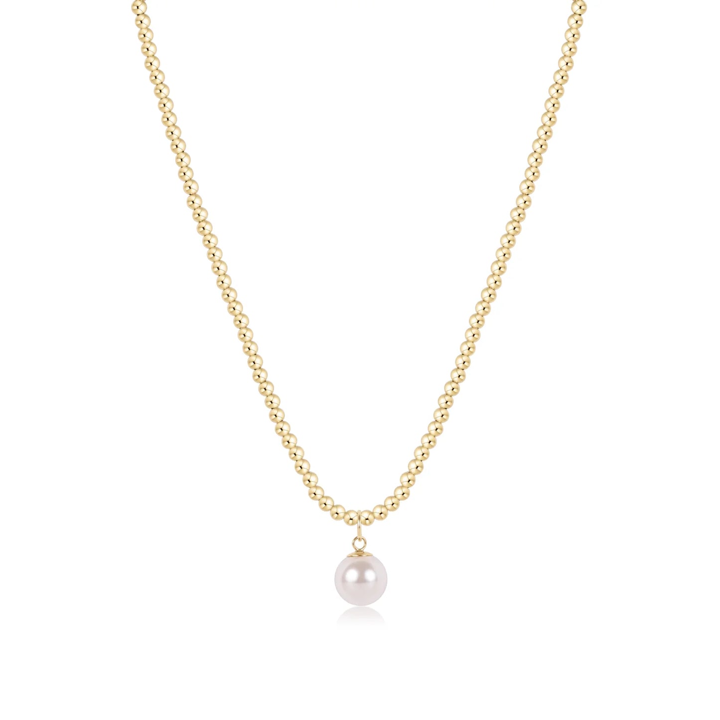 17" Beaded Choker 3mm Classic Gold Classic Pearl 10mm Charm
