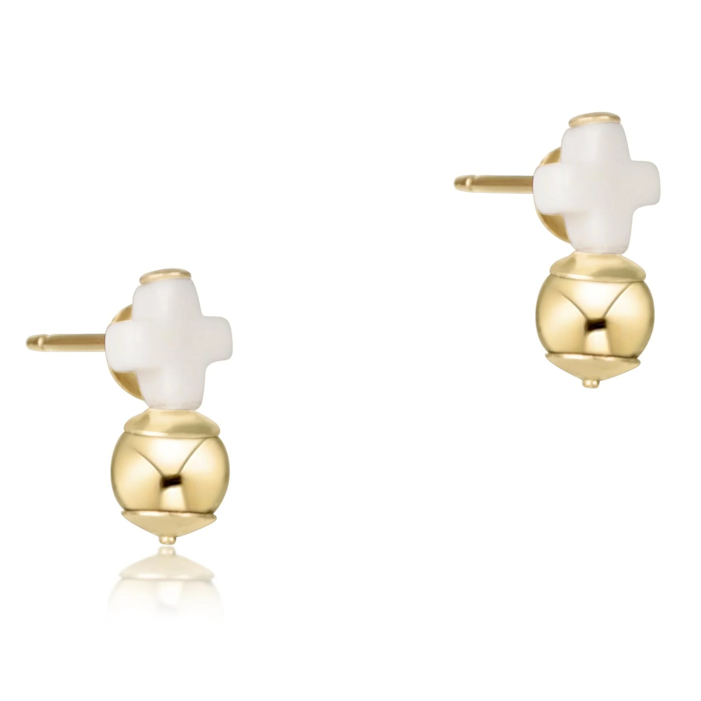 Signature Cross Off-White Stud Earring Gold
