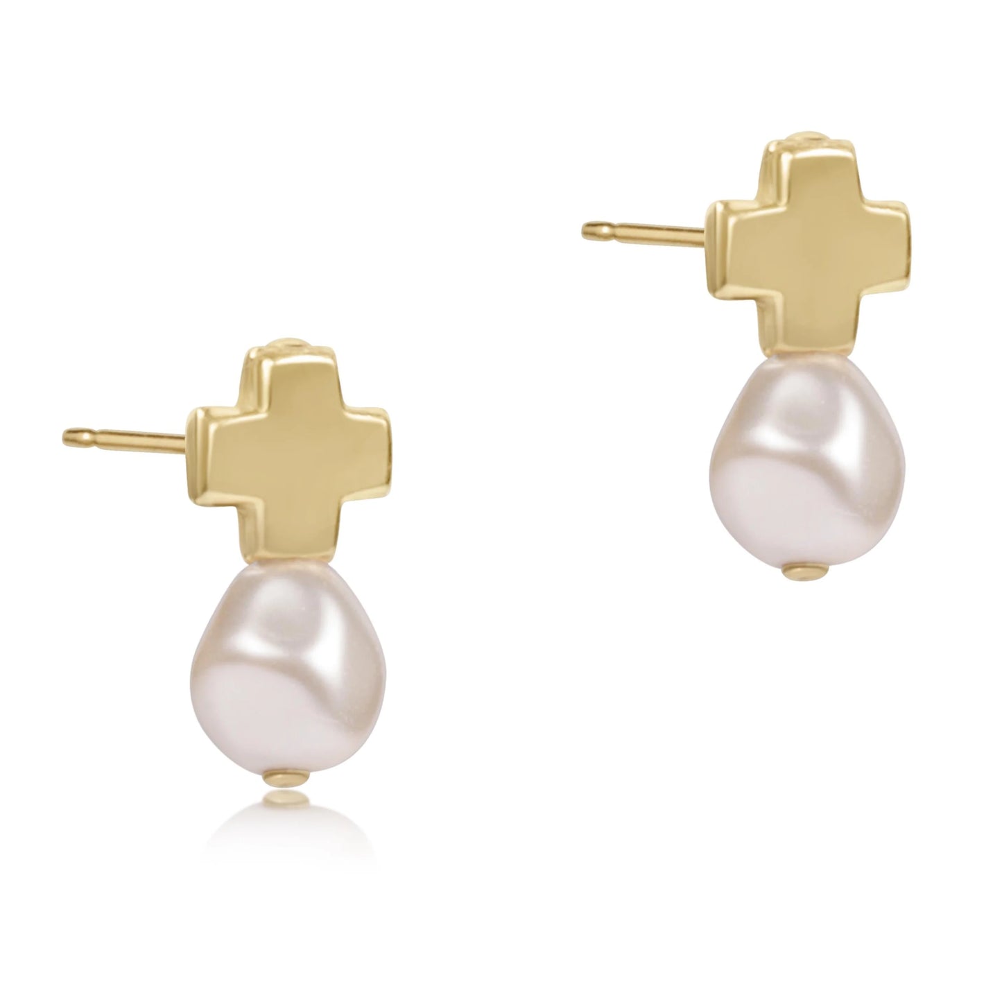 Signature Cross Gold Stud Earring Pearl - Beau Outfitters