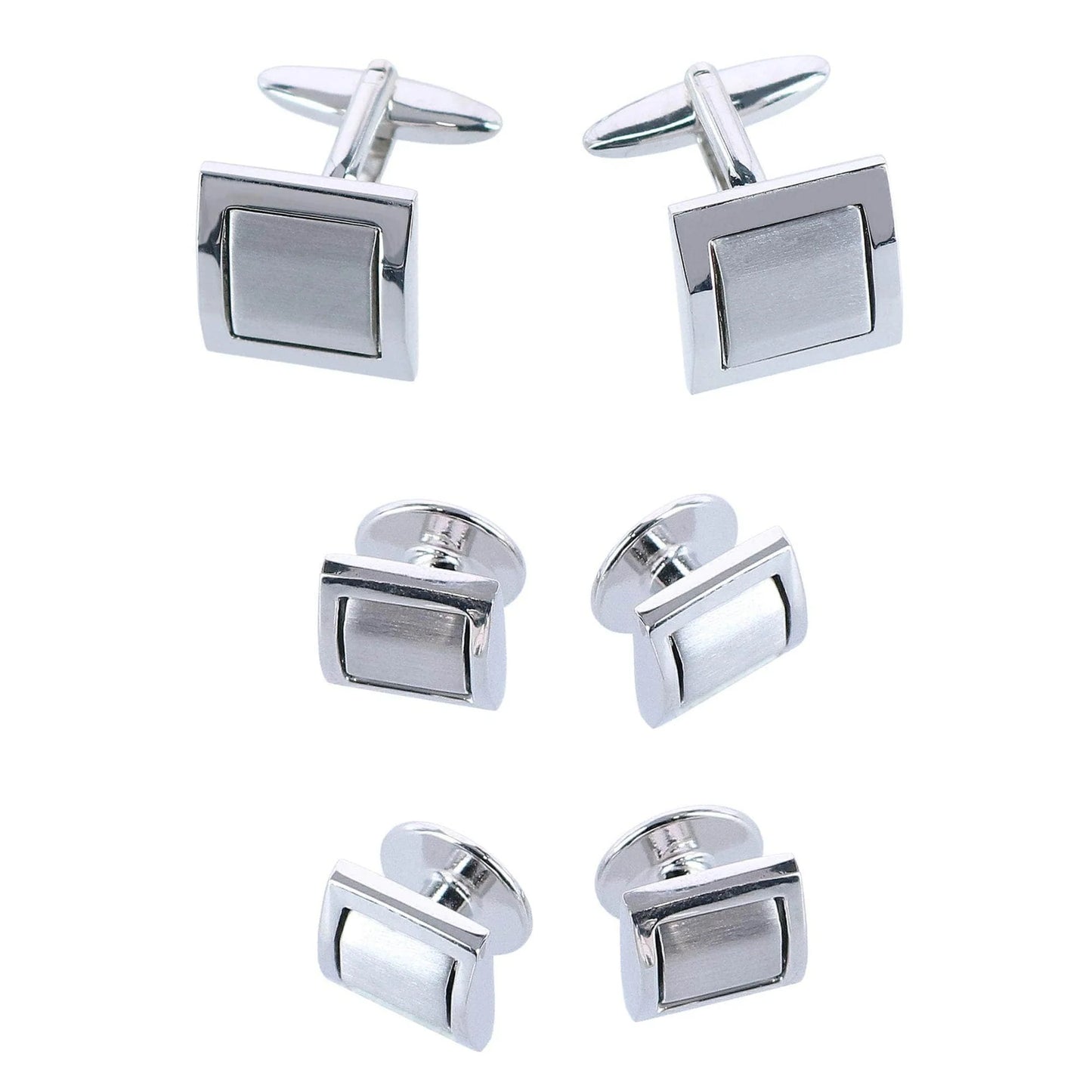 The Plaza Square Rhodium Over Brass Cufflinks/Stud Set