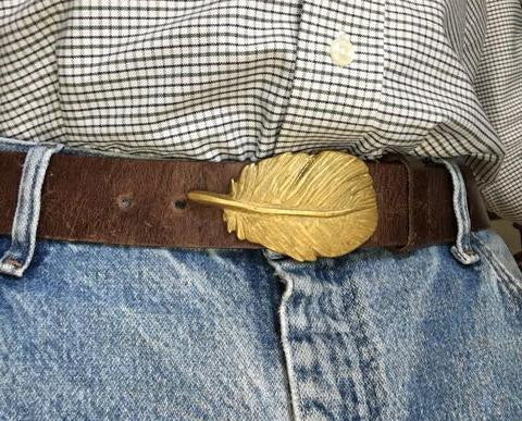 Brass Quail Feather Buckle Belt - Beau Outfitters