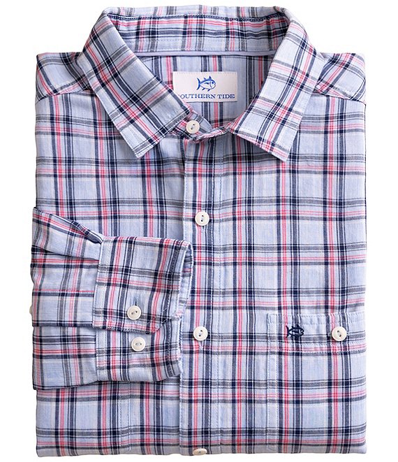 Benton Plaid Double Cloth LS Shirt Cerulean