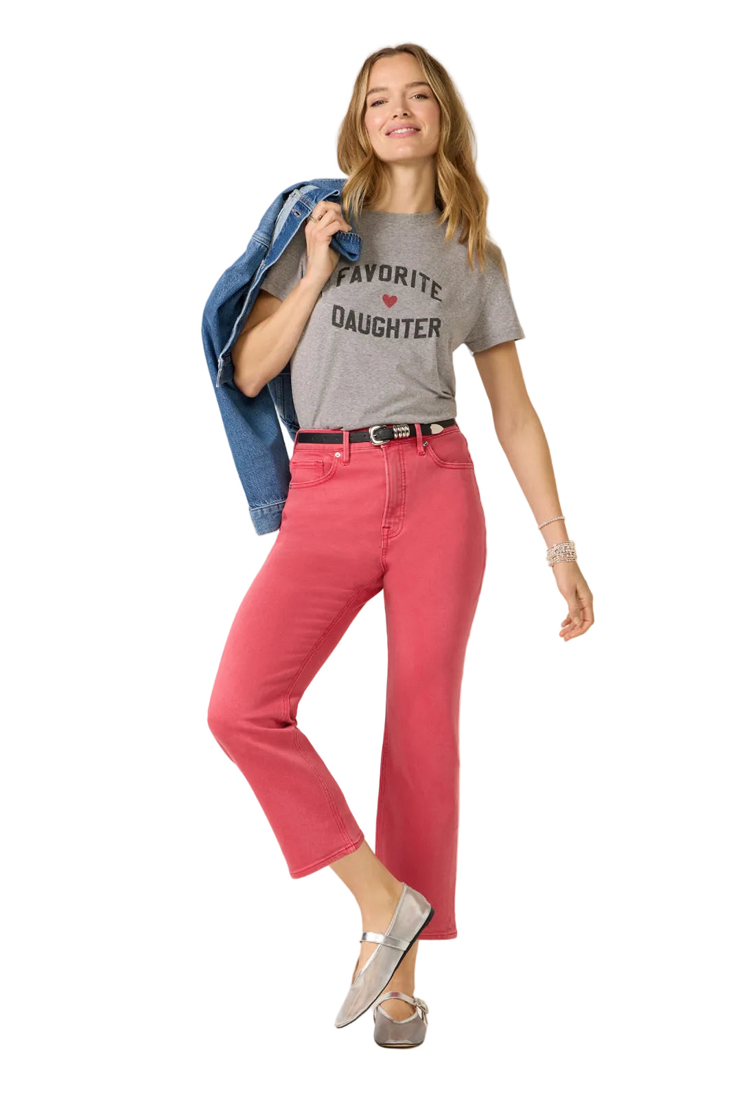 Ws Favorite Daughter Heart Tee Heather Grey