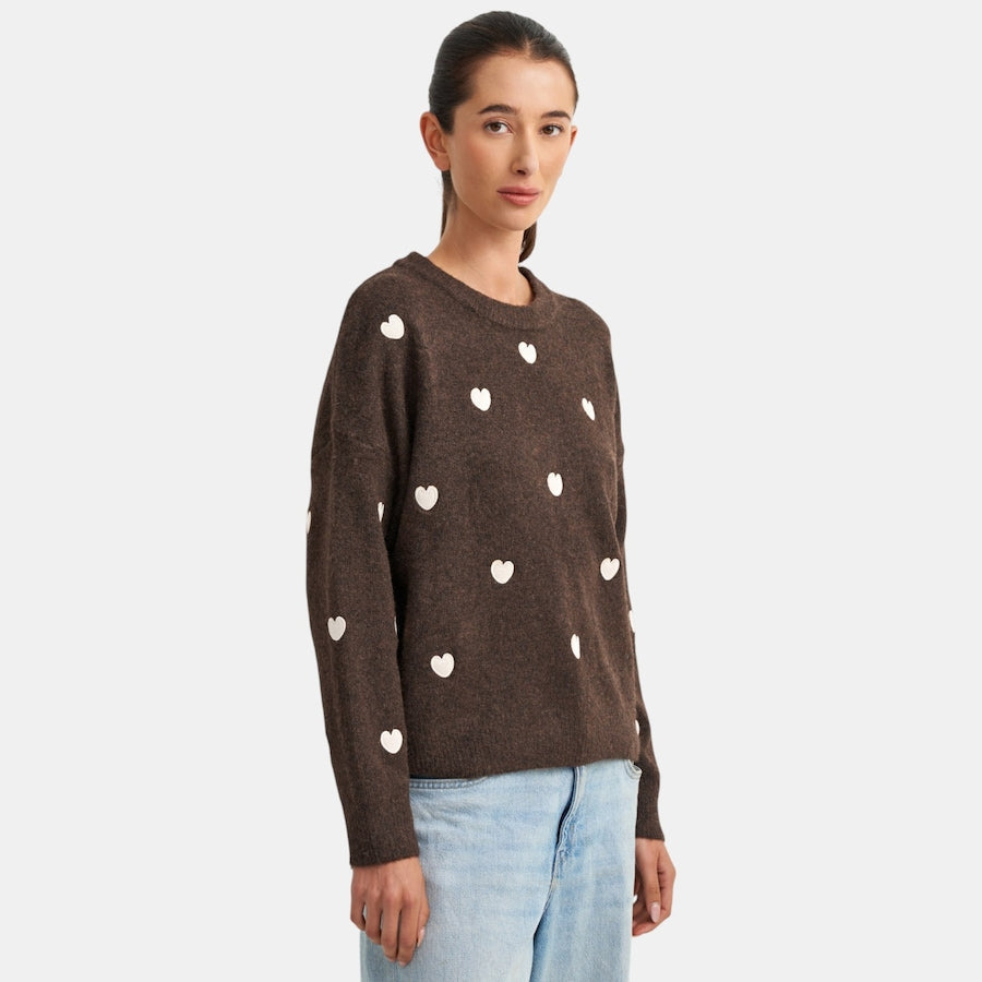 Ws Myles Sweater Brown/Hearts