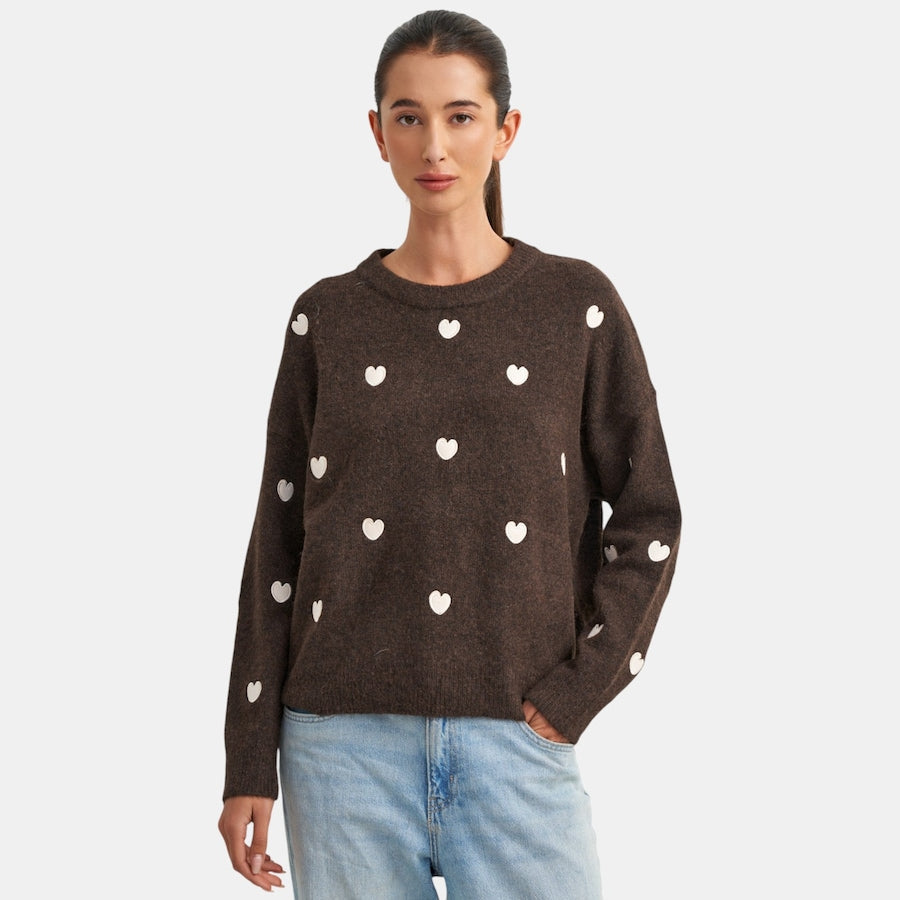 Ws Myles Sweater Brown/Hearts