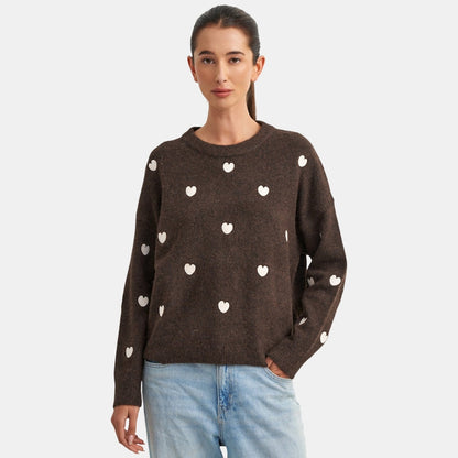 Ws Myles Sweater Brown/Hearts