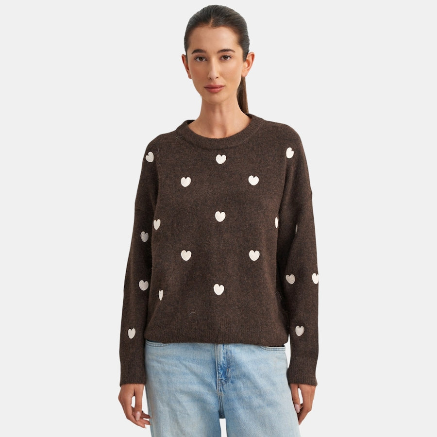 Ws Myles Sweater Brown/Hearts