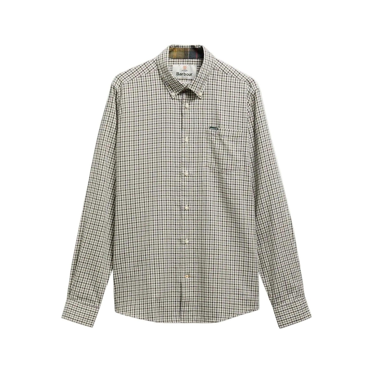 Barbour Padshaw olive gingham tailored shirt with button-down collar and chest pocket