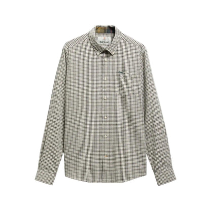Barbour Padshaw olive gingham tailored shirt with button-down collar and chest pocket