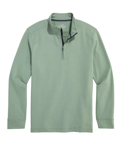 Vineyard Vines sage green quarter-zip performance pullover with mock neck and navy zipper