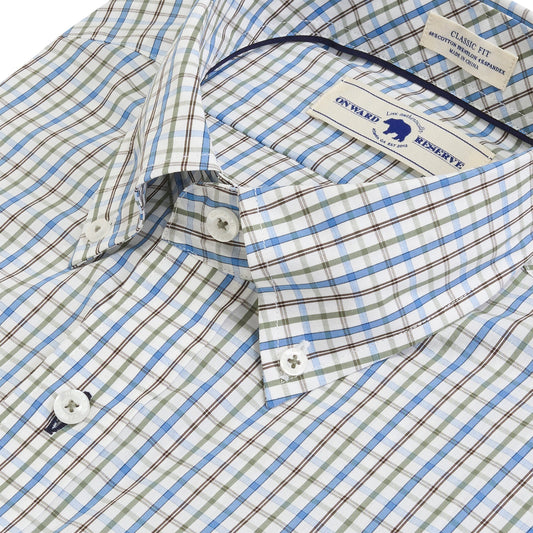 Onward Reserve classic fit plaid shirt in blue green and brown check pattern
