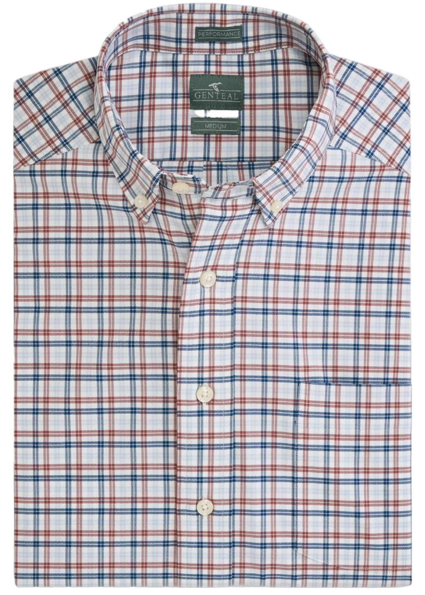 Genteal Eaton Performance button-down shirt in red, white, and blue plaid check