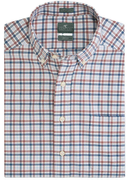 Genteal Eaton Performance button-down shirt in red, white, and blue plaid check